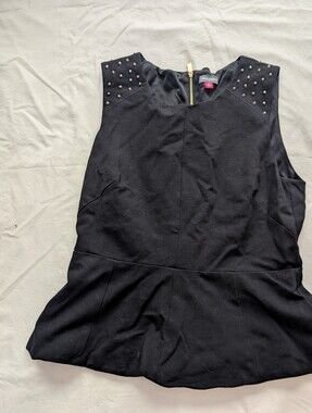 Vince Camuto Black Sleeveless Peplum Top with Gold Studs